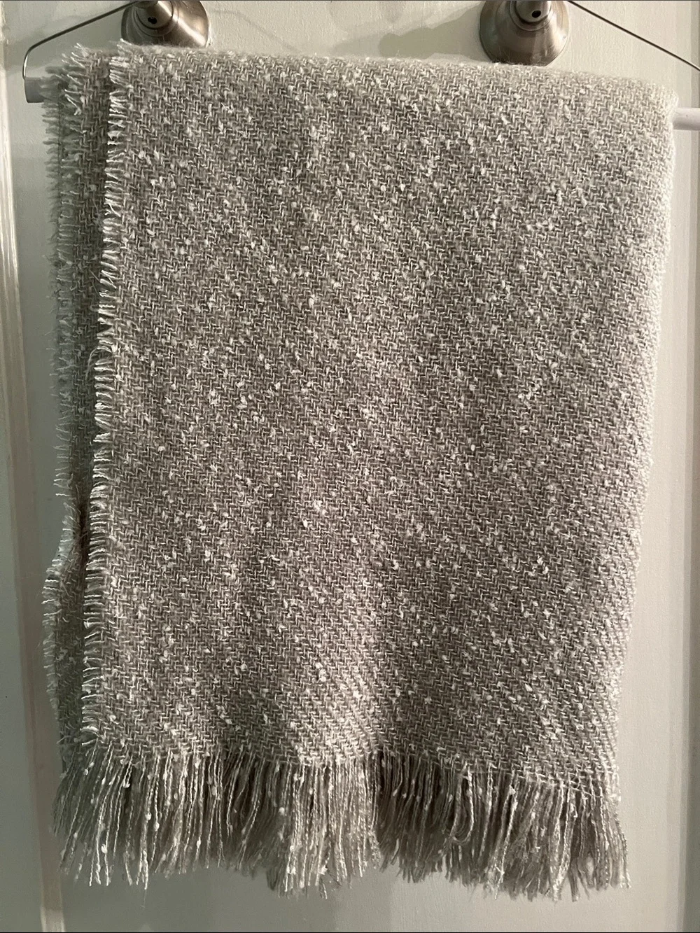 West Elm Cozy Light Gray Woven Fringe Throw Blanket 50”x60”